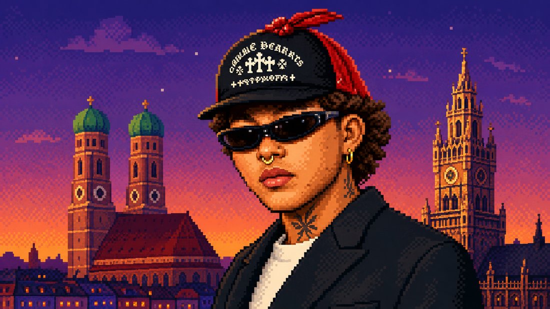 BEELE — pixel art con el skyline de Múnich